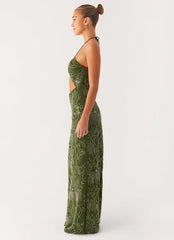 Robe longue perlée Phoenicia - Kaki
