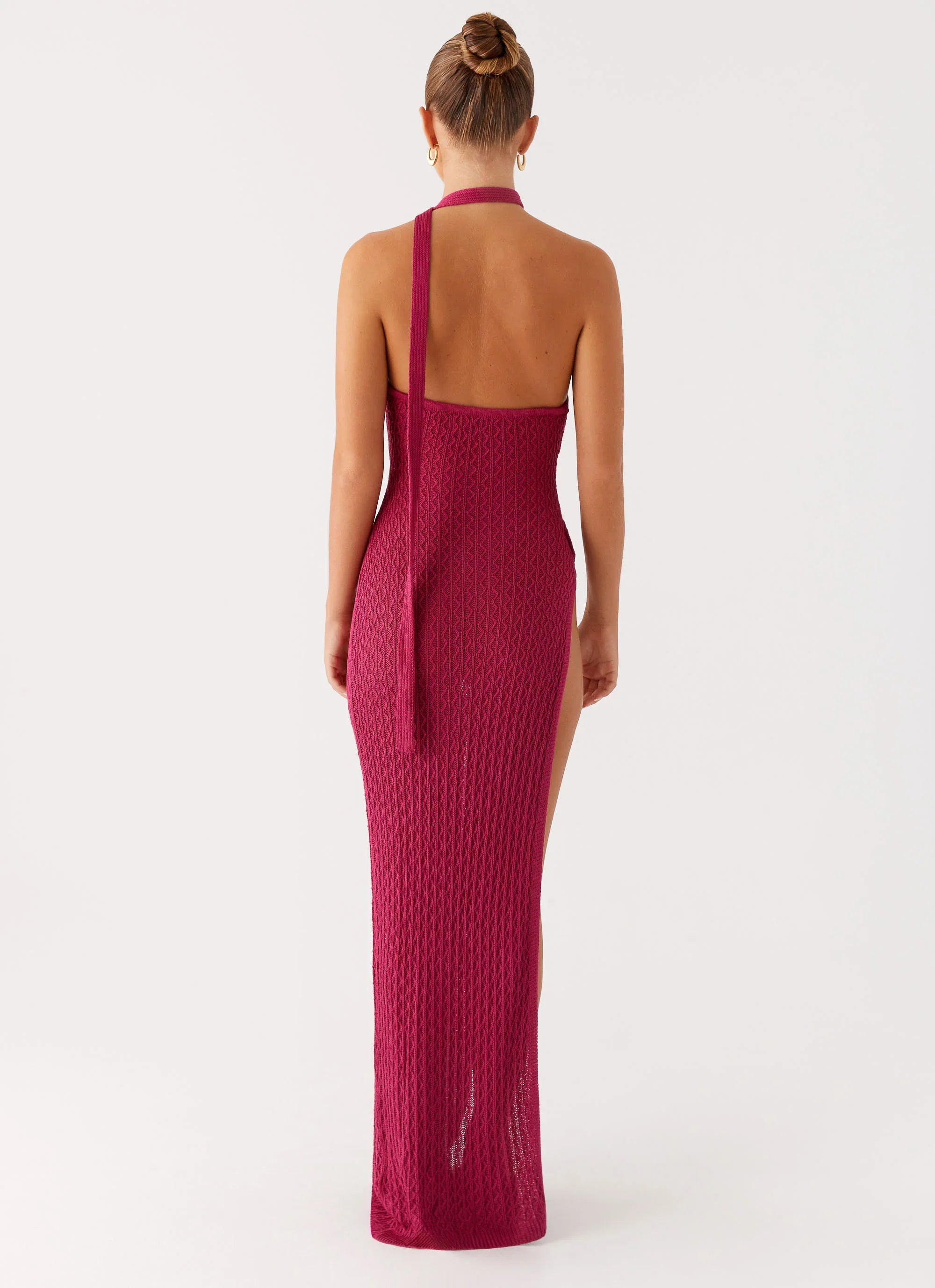 Robe longue en maille Carryn - Rose vif
