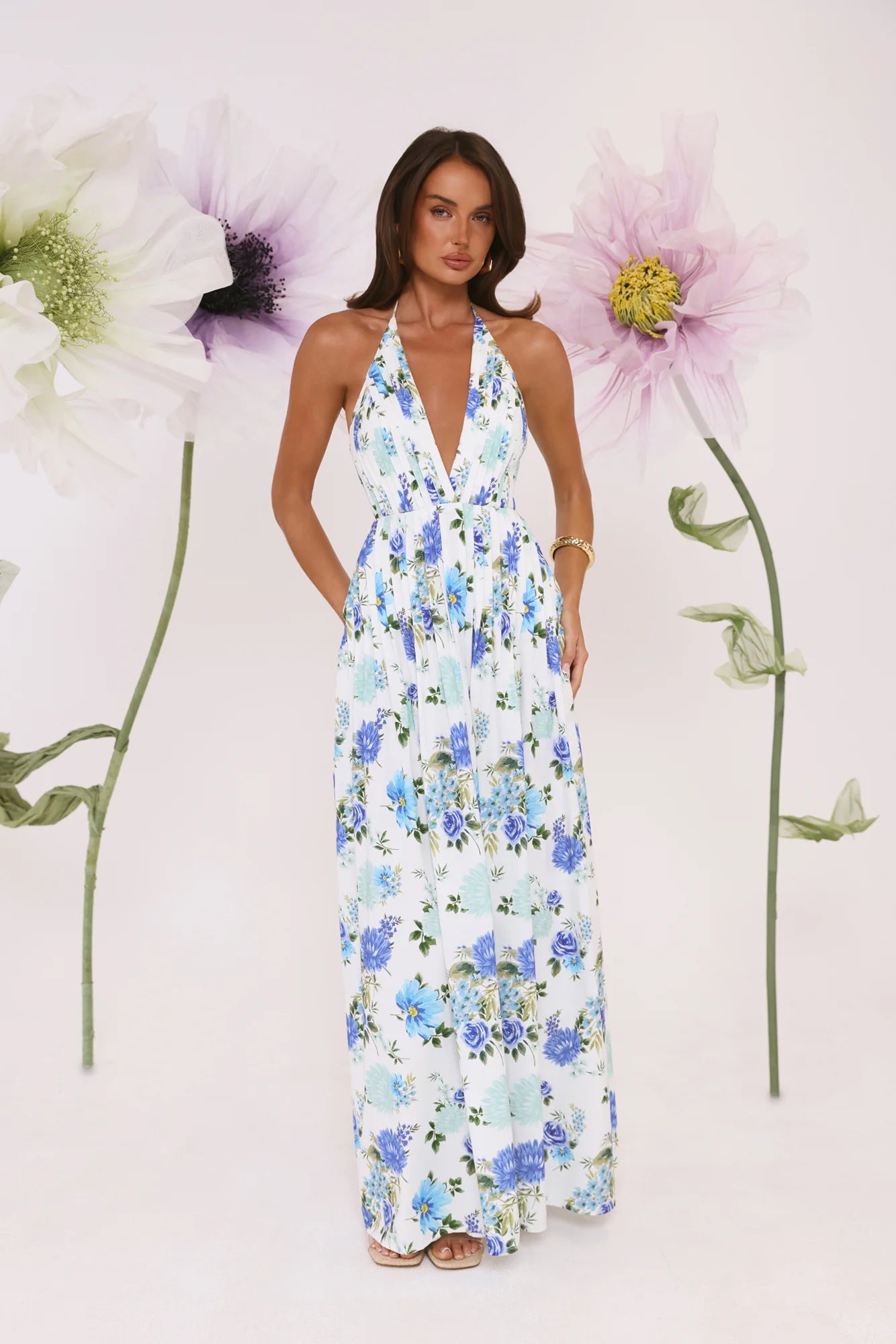 Robe longue dos nu Garden Of Light bleue