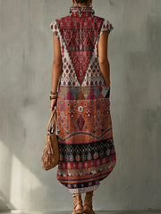 Exotic Vintage Graphics Decorative Patterns Women's No Sleeve Linen Cotton Dress