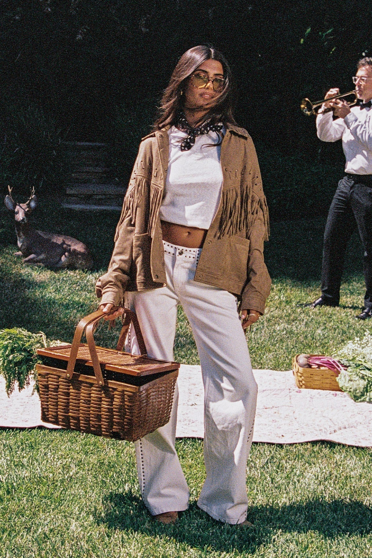 Veste en simili-daim à franges Evonka