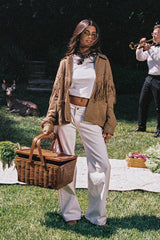 Veste en simili-daim à franges Evonka