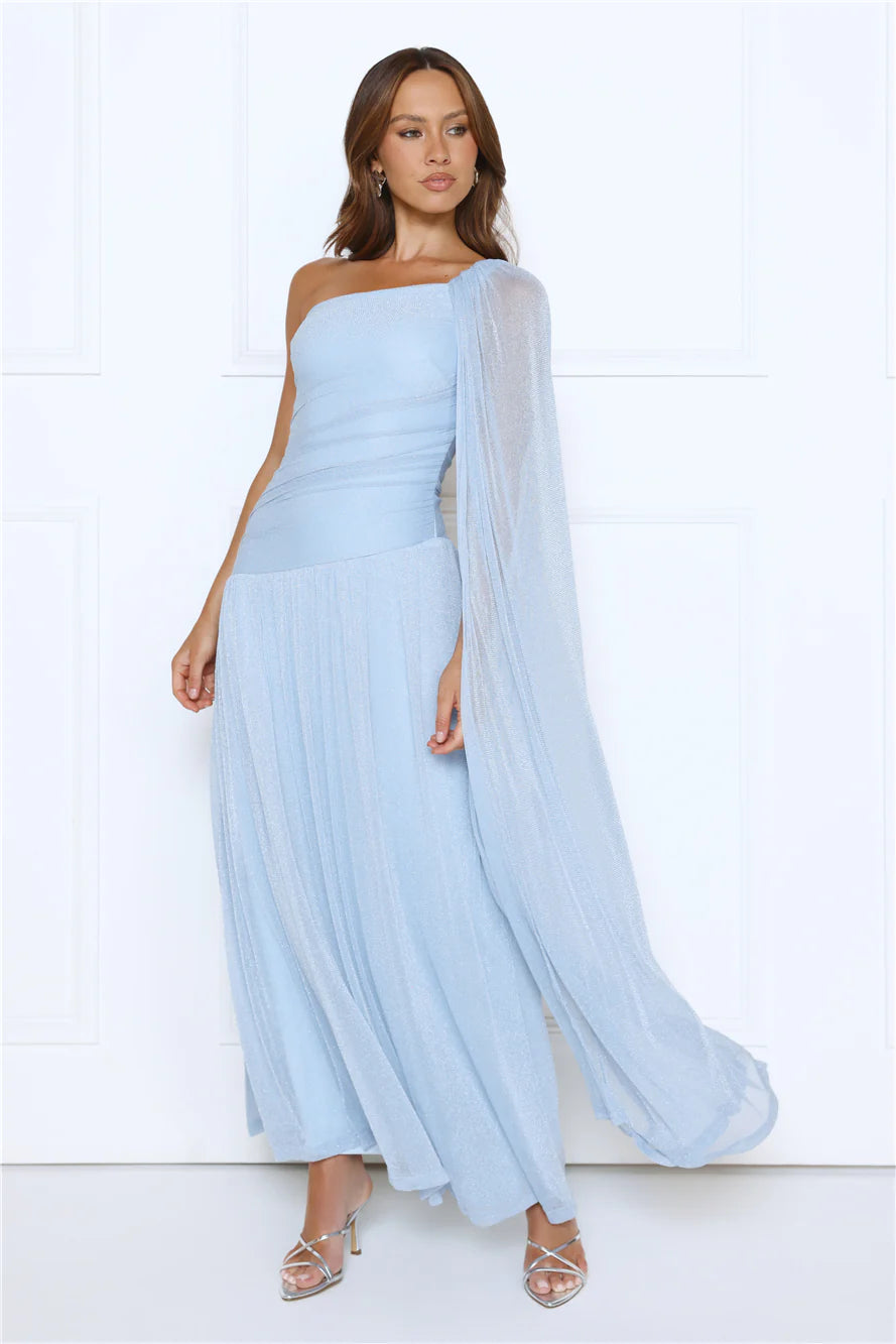 Robe longue asymétrique Midnight Spin bleue