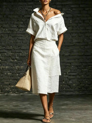 Women's Short-sleeve Collared Top And Skirt Two-piece Set