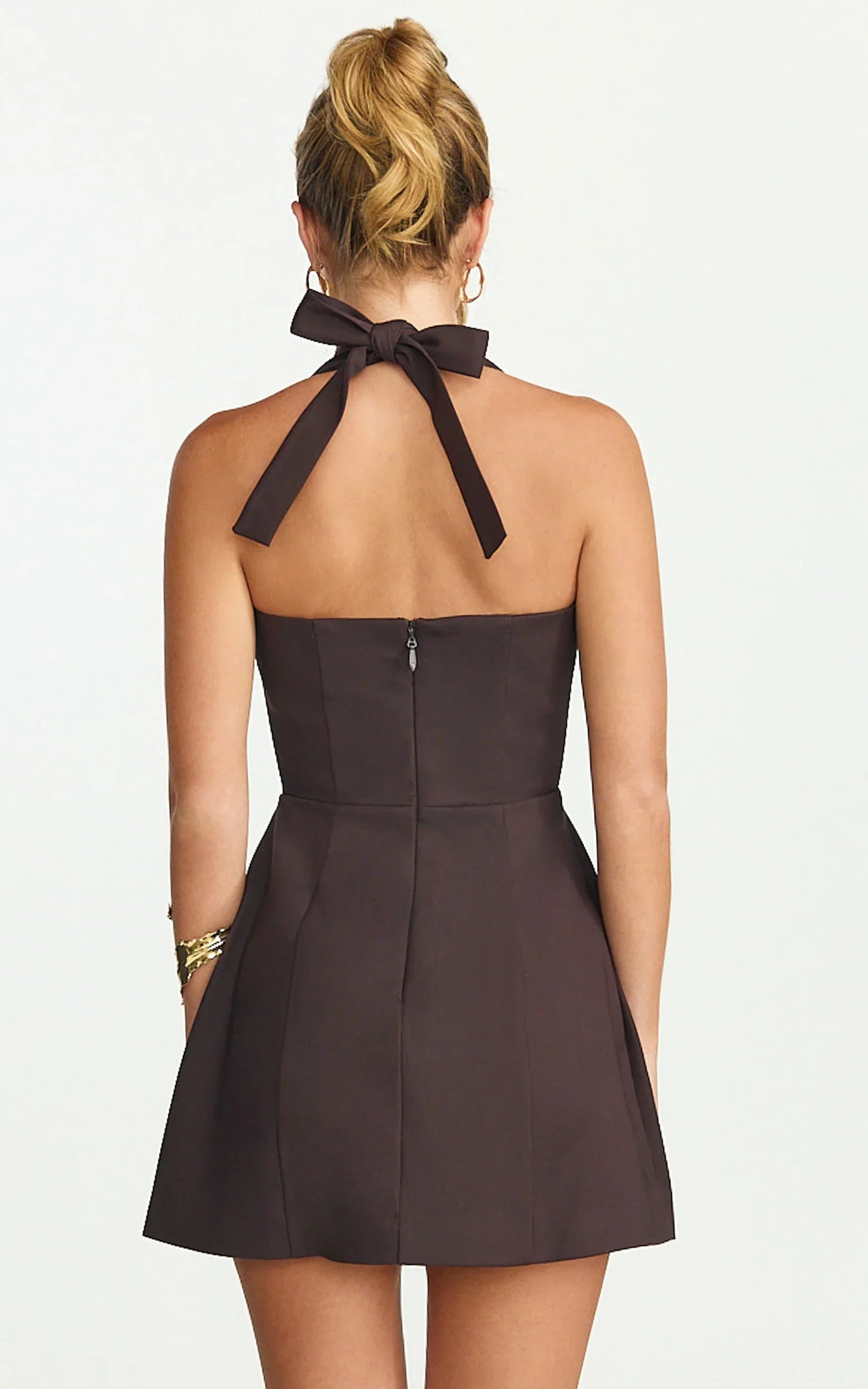 Mini-robe Dante - Robe à encolure américaine et jupe tulipe couleur chocolat