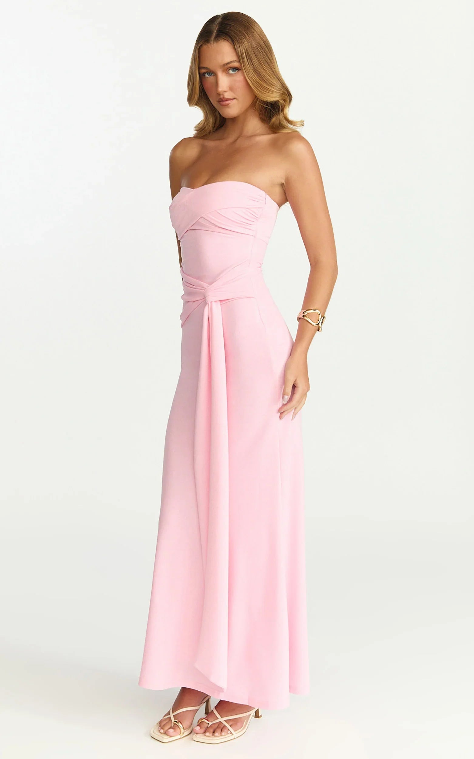 Robe longue Aria – Robe bustier avec lien à la taille rose