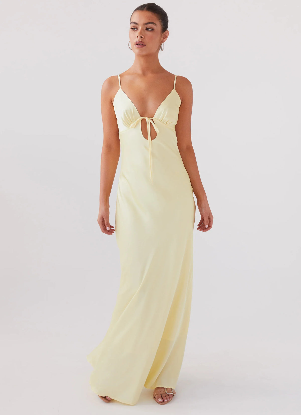 Robe longue en satin Flora – Citron