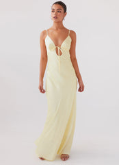 Robe longue en satin Flora – Citron
