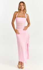 Robe midi Almarie – Robe en maille rose à col noué
