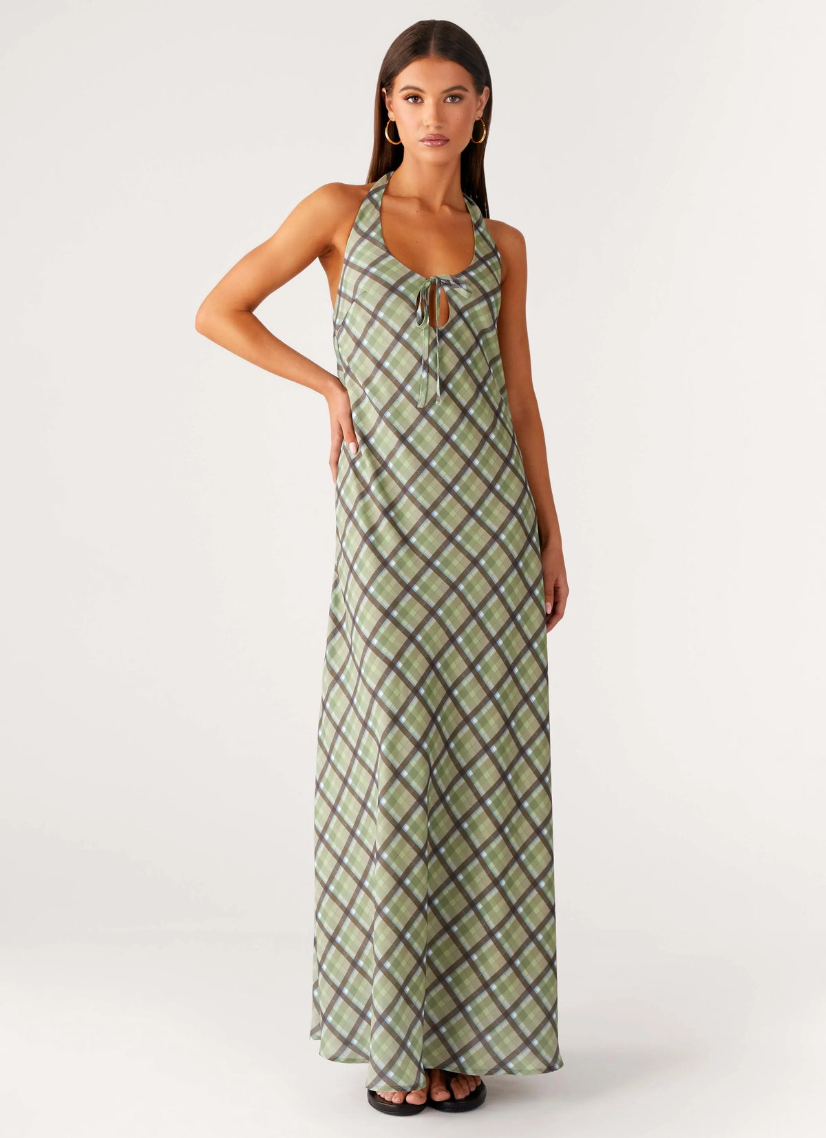 Robe longue Coralie – Carreaux cèdre