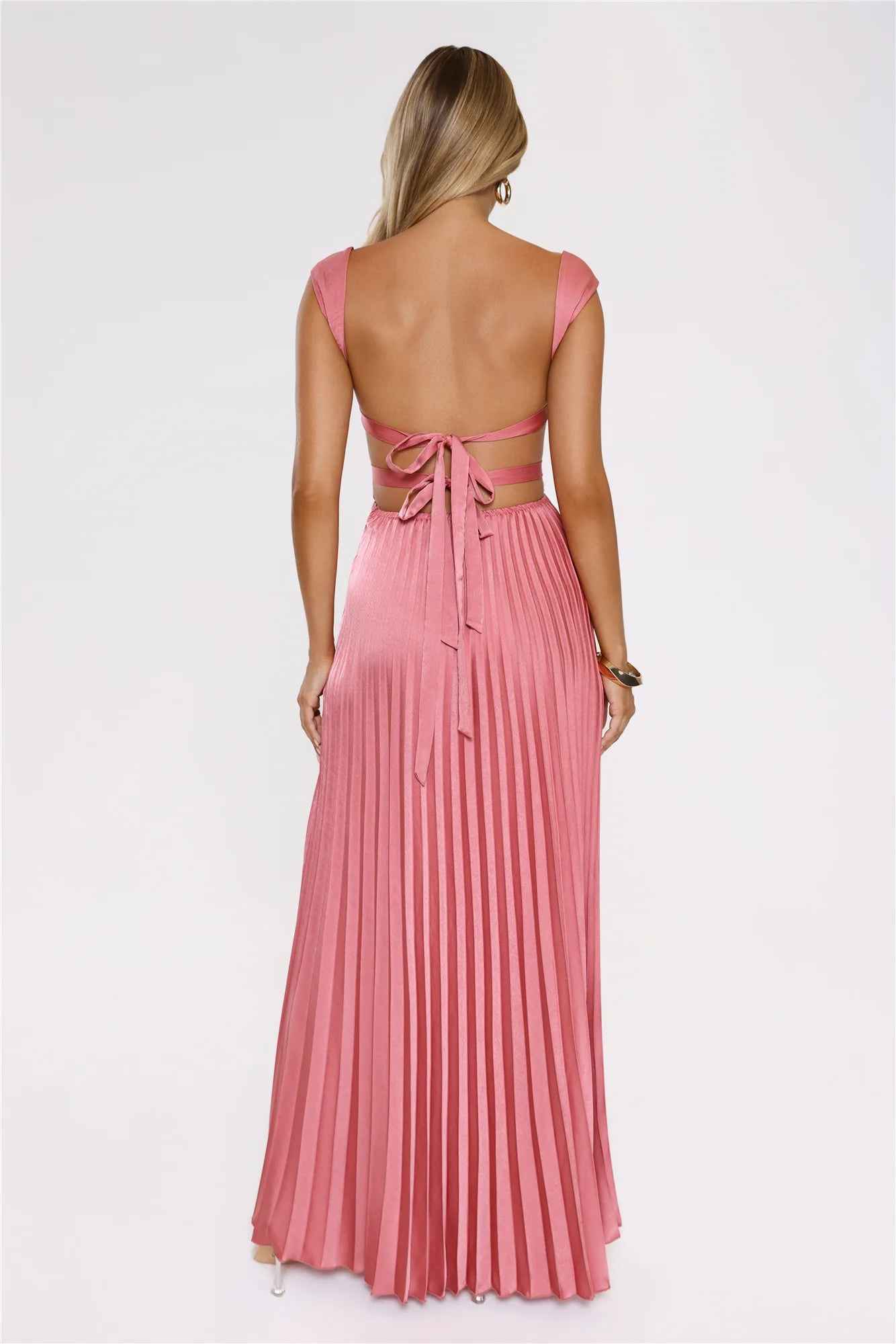 Robe longue plissée Satin Glow Rose