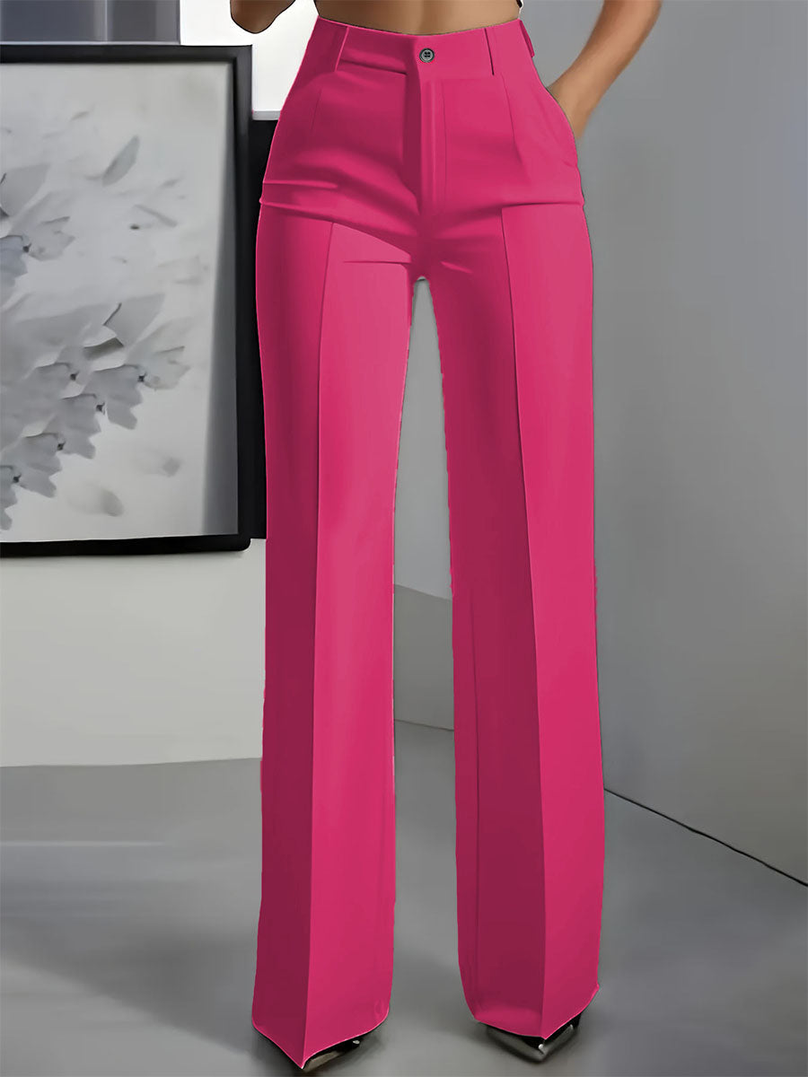 Women's High-waisted Elastic Straight-leg Suit Pants