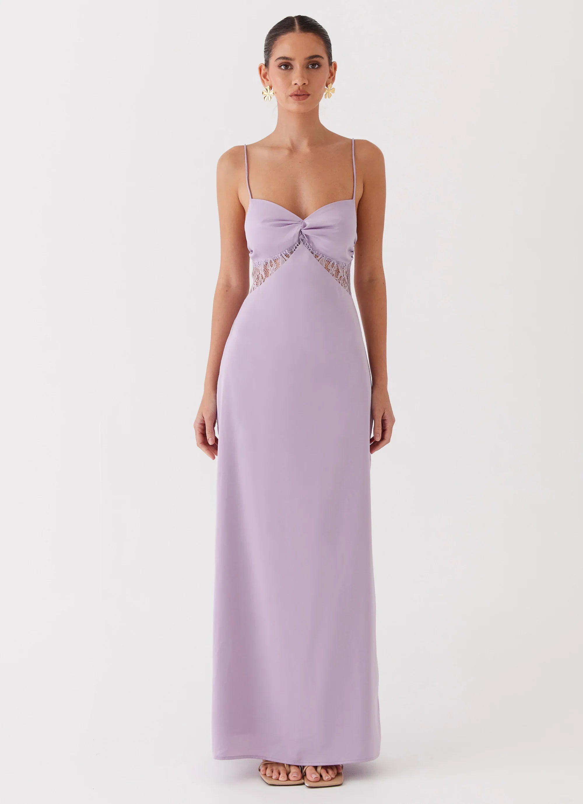 Robe longue en satin et dentelle Dream Sight - Lilas