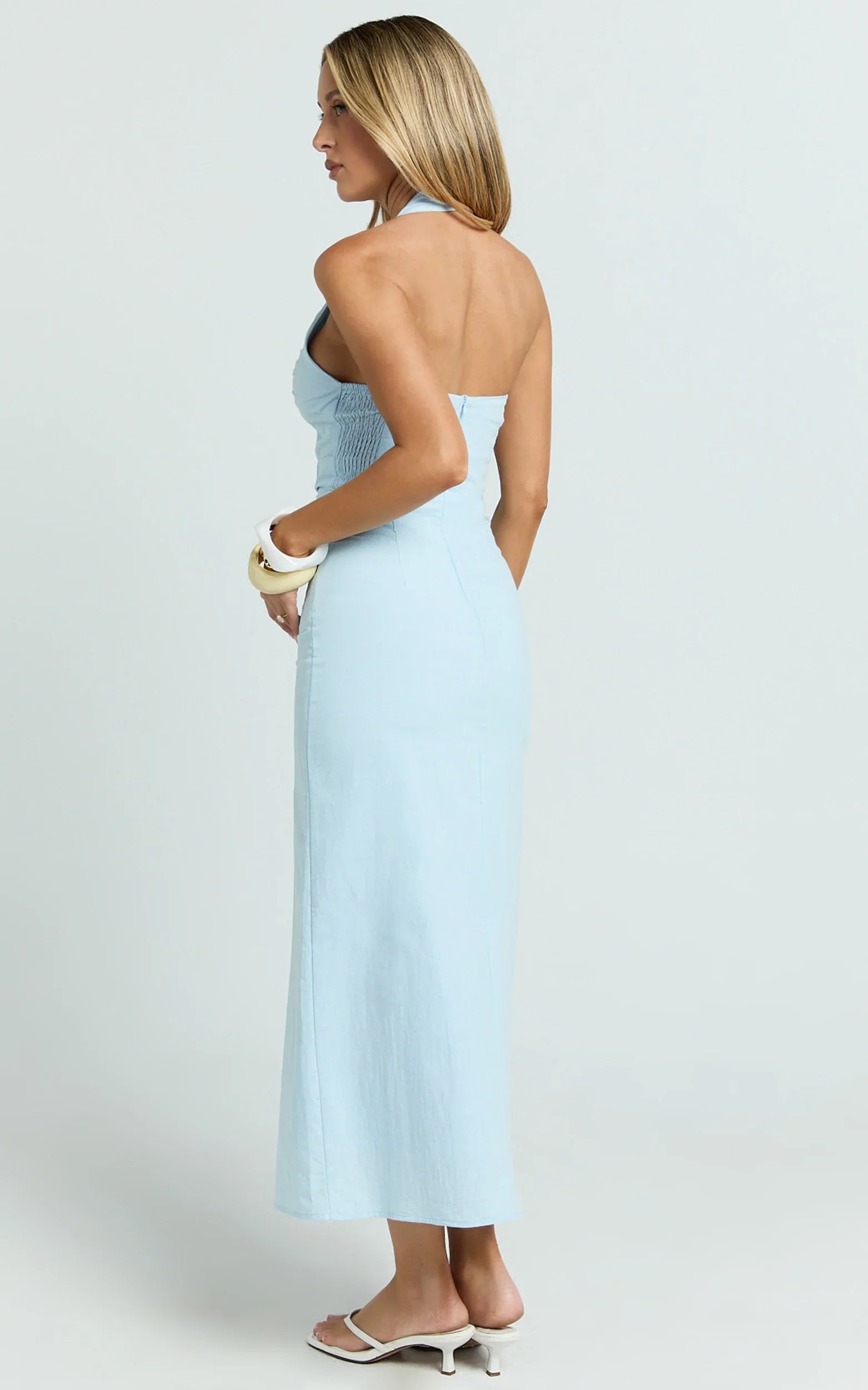 Robe midi Murray - Robe dos nu décolleté plongeant en bleu pâle
