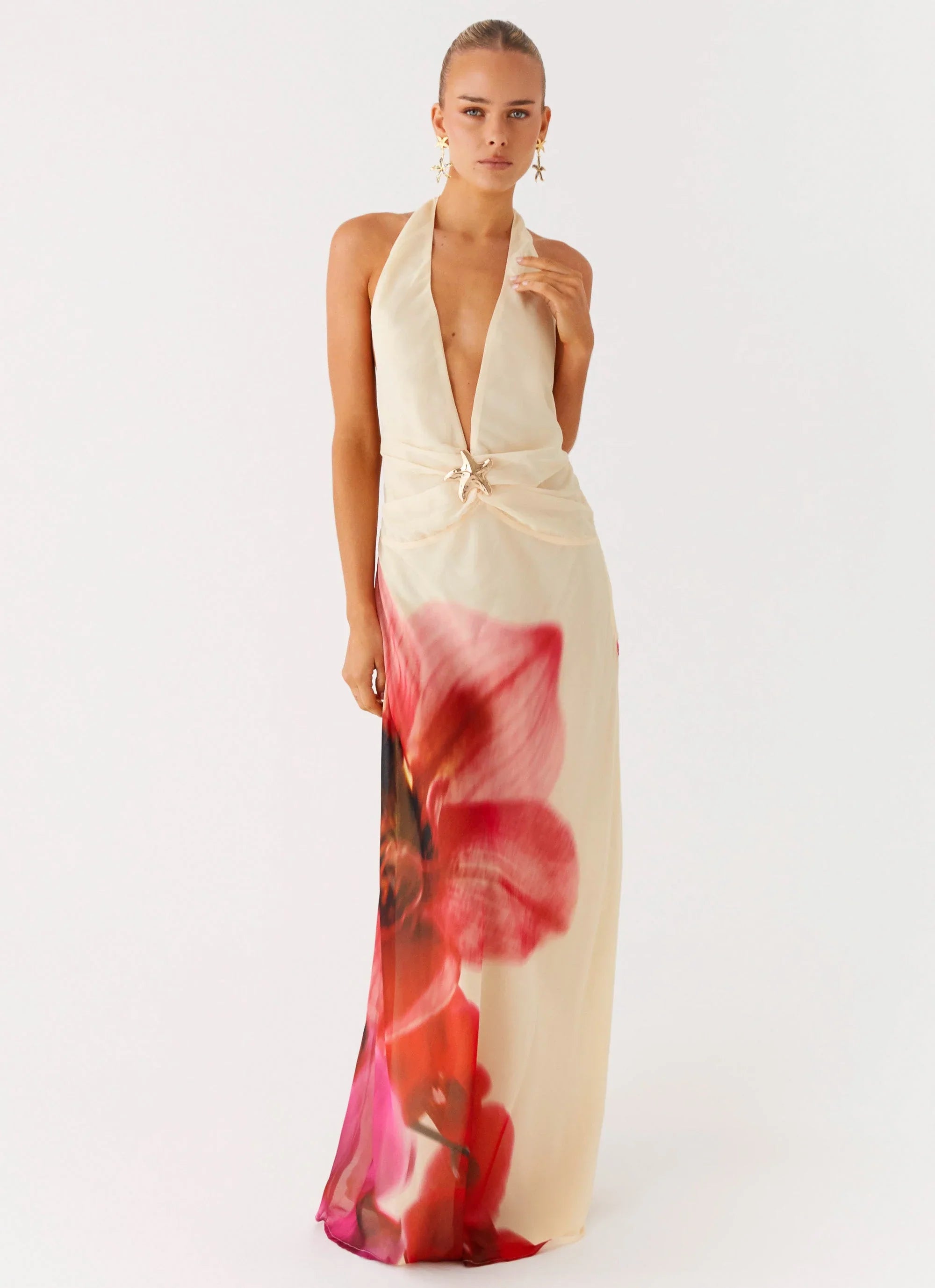 Robe longue Belivia - Jaune fleuri