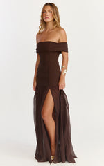 Robe longue Florence – Robe bustier à jupe transparente couleur chocolat