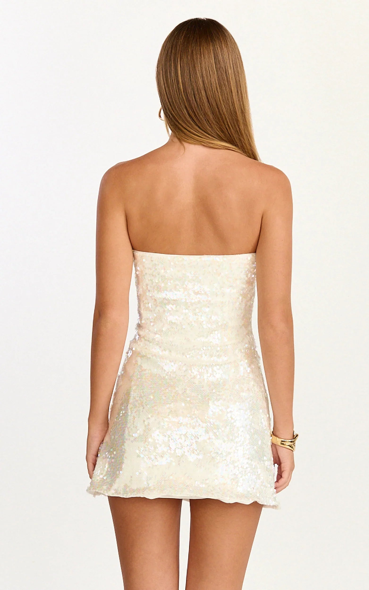Mini-robe Zola - Robe bustier trapèze à sequins coloris Perle
