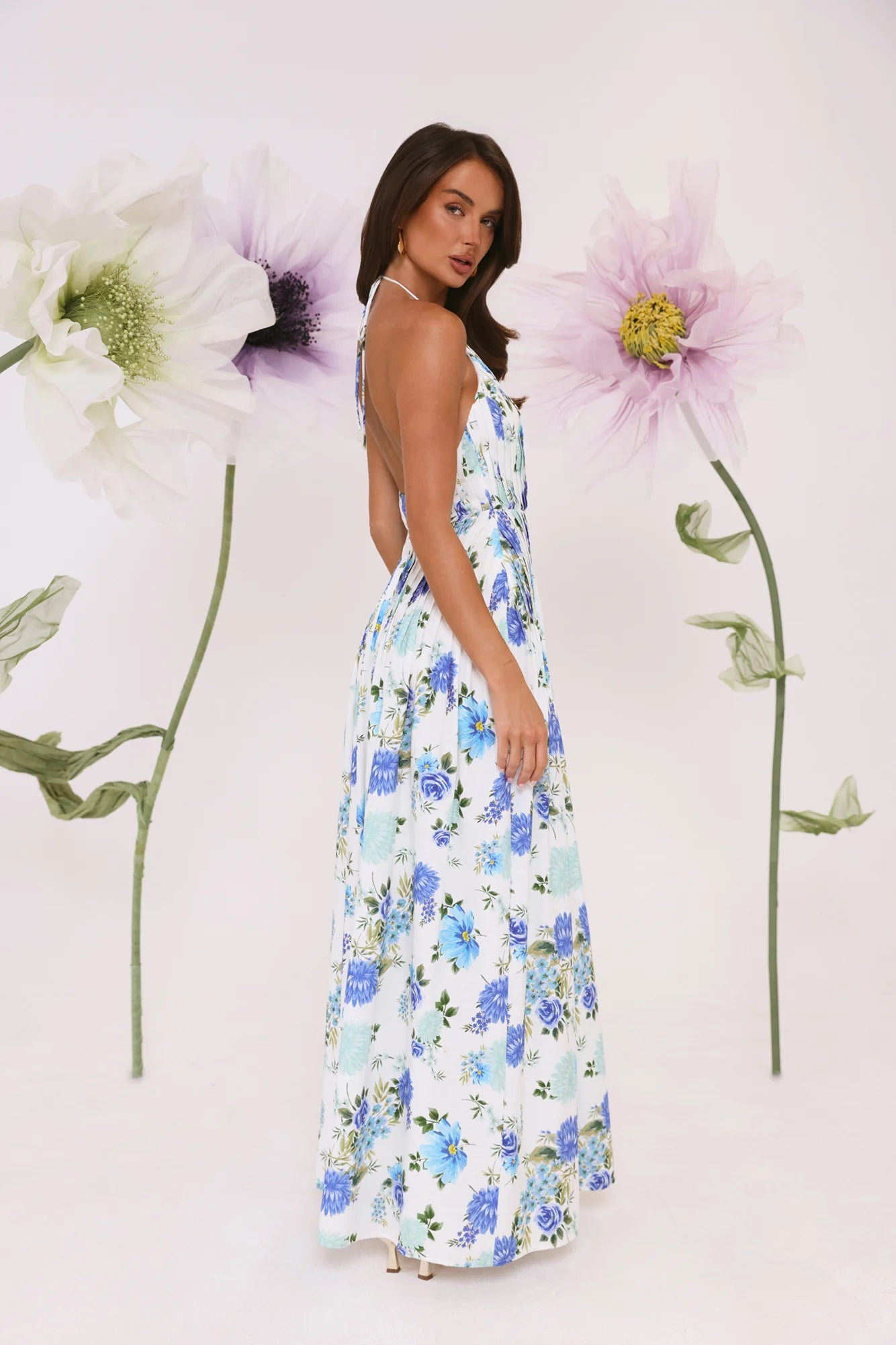 Robe longue dos nu Garden Of Light bleue