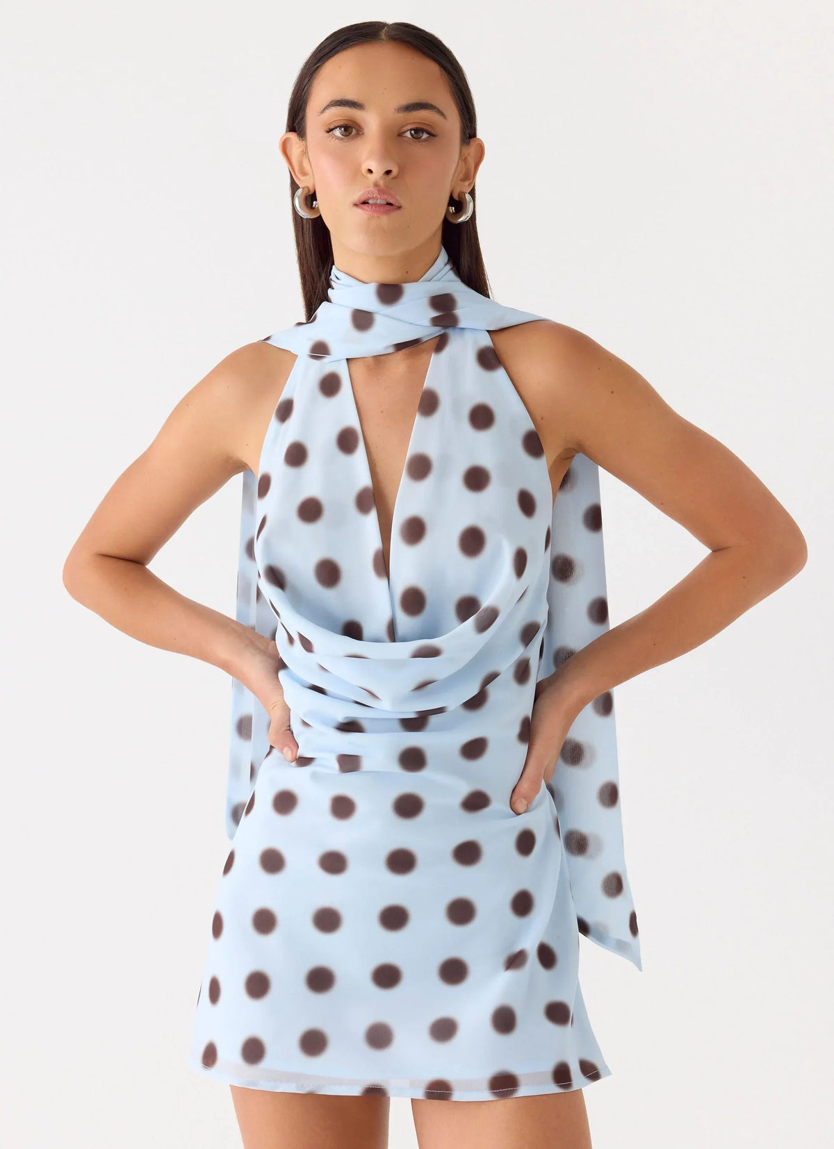 Robe Courte Dos Nu - Bleu Moka à Pois