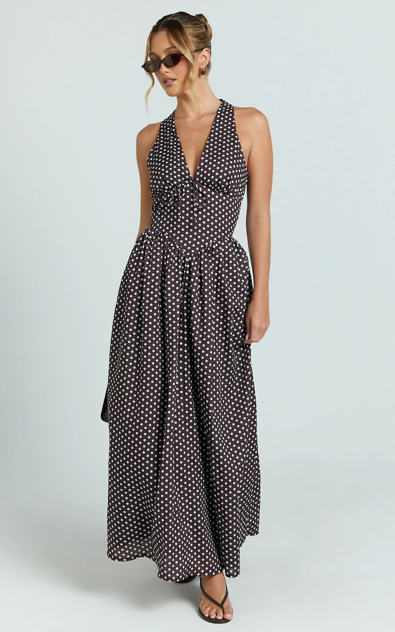 Robe midi Abby - Robe à encolure en pois chocolat