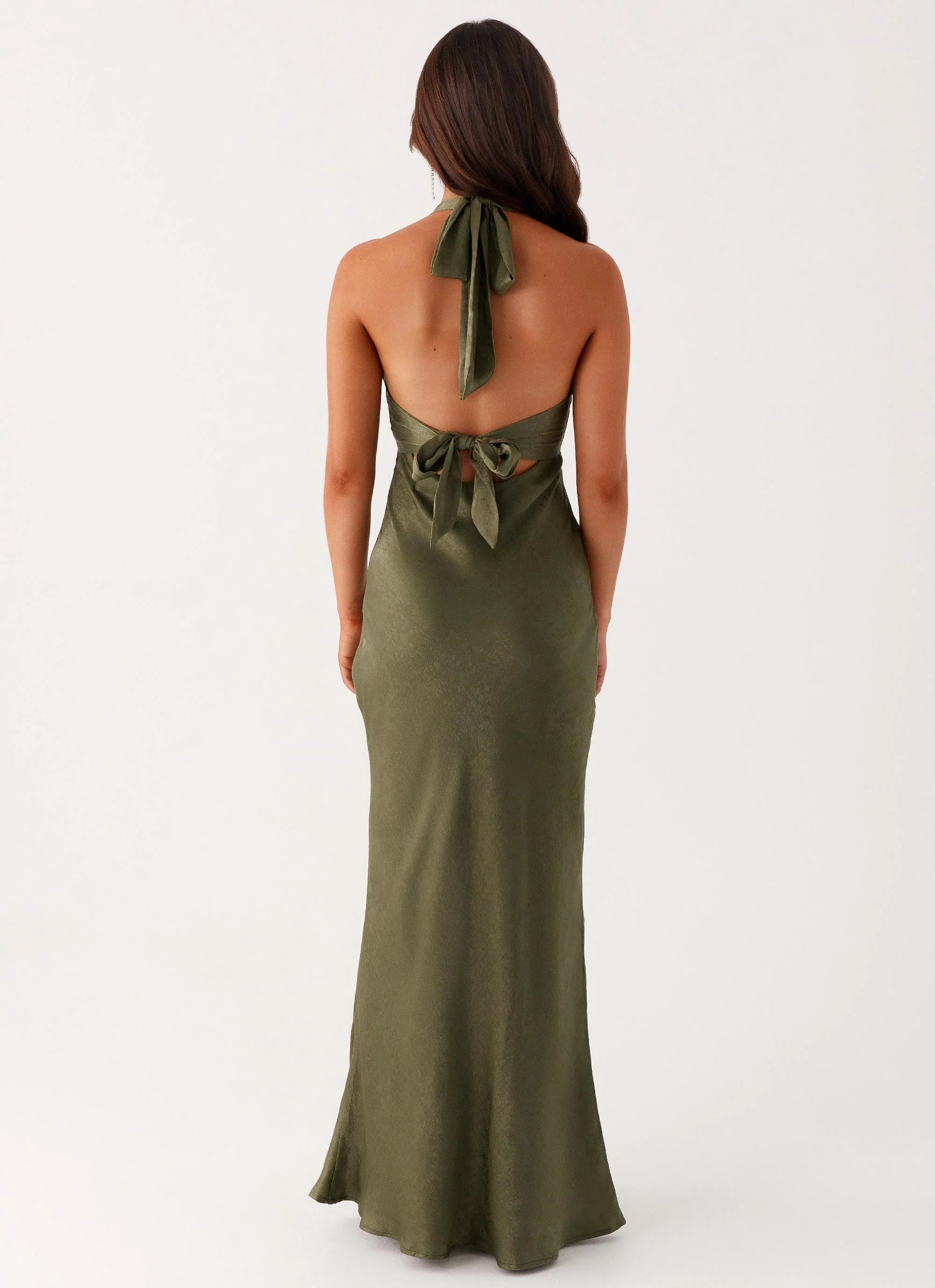 Robe longue en satin « Heavy Hearted » – Kaki