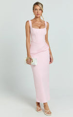Robe longue Karlie – Robe ajustée à col rond rose