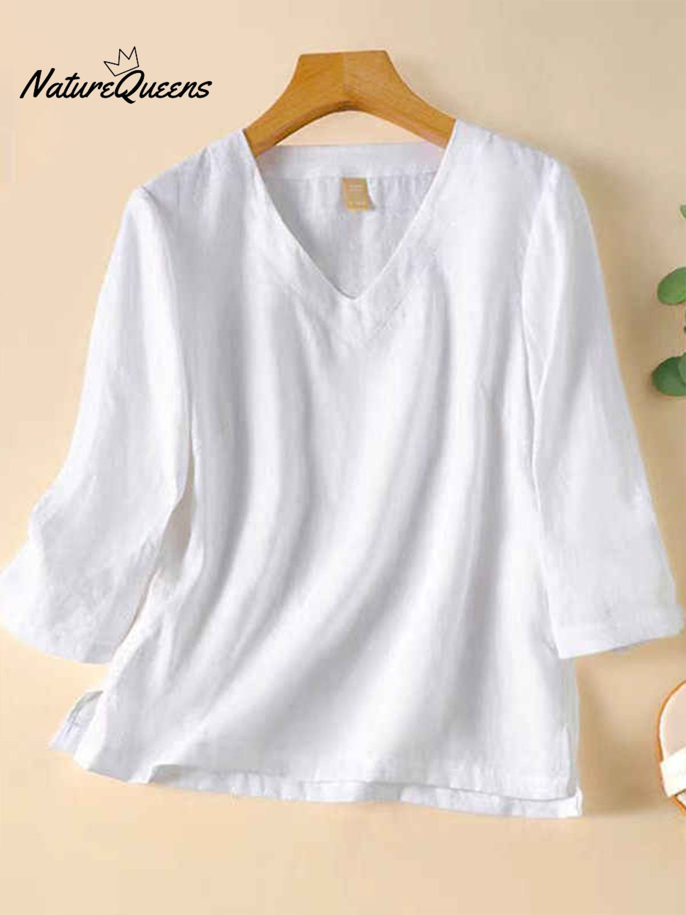Women's V Neck Cotton and Linen Shirt