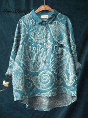 Vintage Lovely Ocean Life Art Print Casual Cotton And Linen Shirt