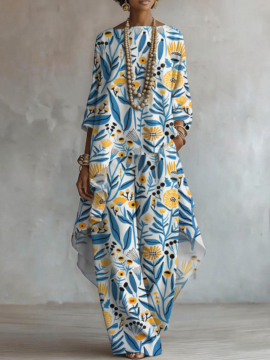 Elegant Artistic Floral Print Two-piece Set