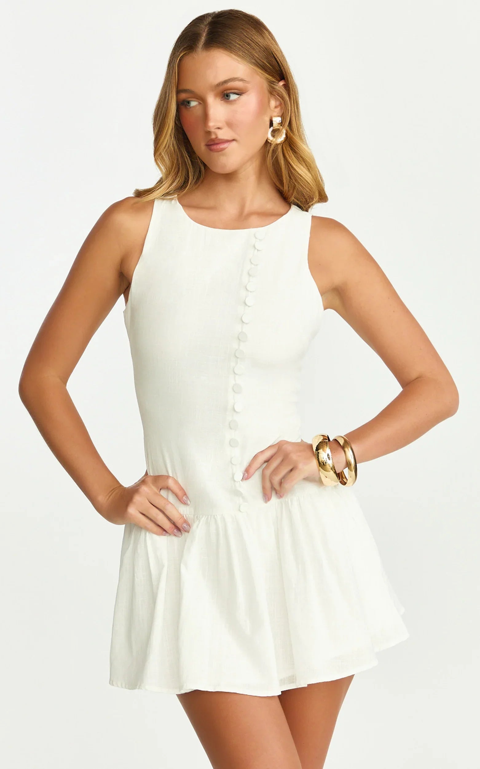 Robe Courte Cortez – Robe Boutonnée Col Montant Blanche