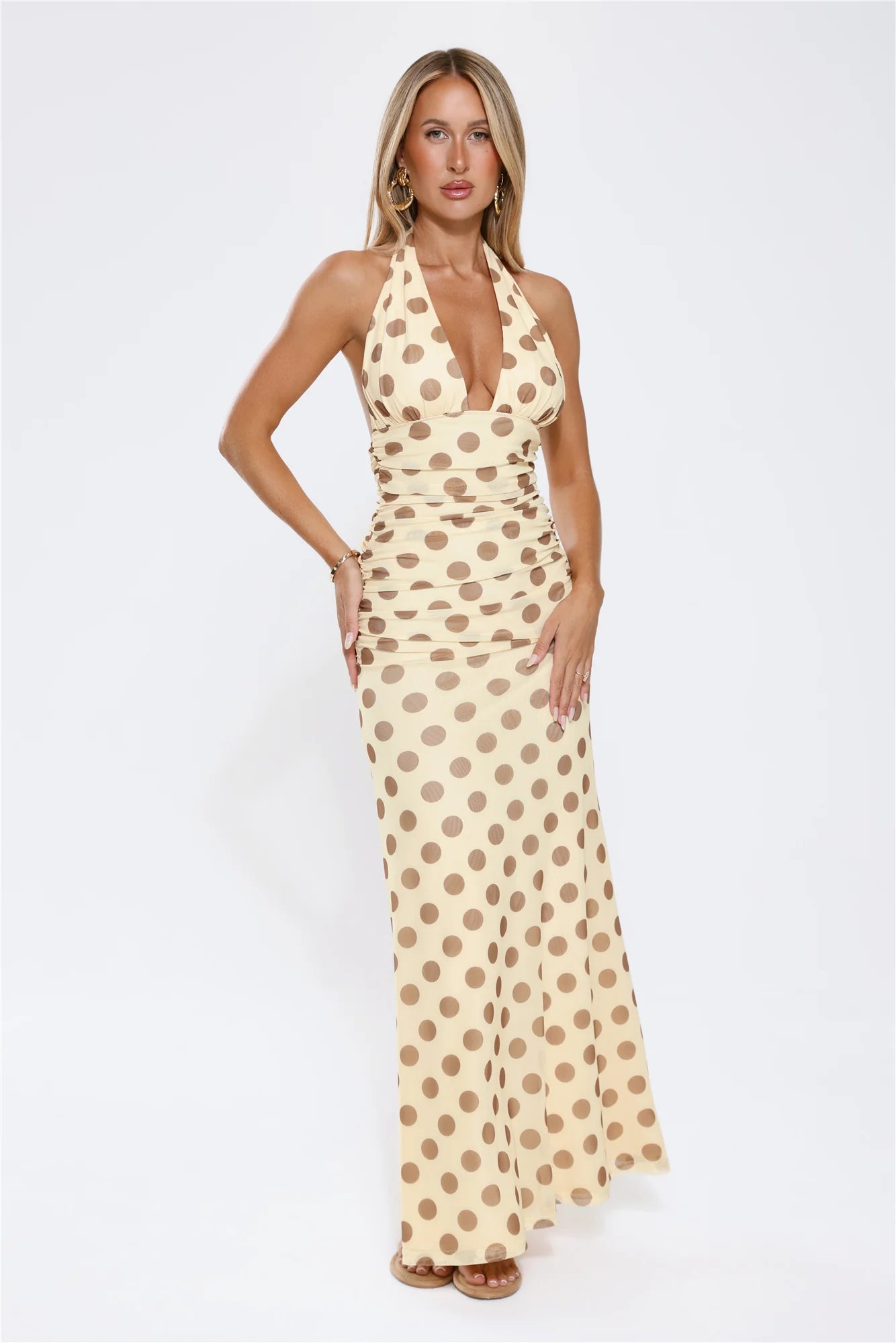 Robe longue à pois jaune Nightlife Icon à licou