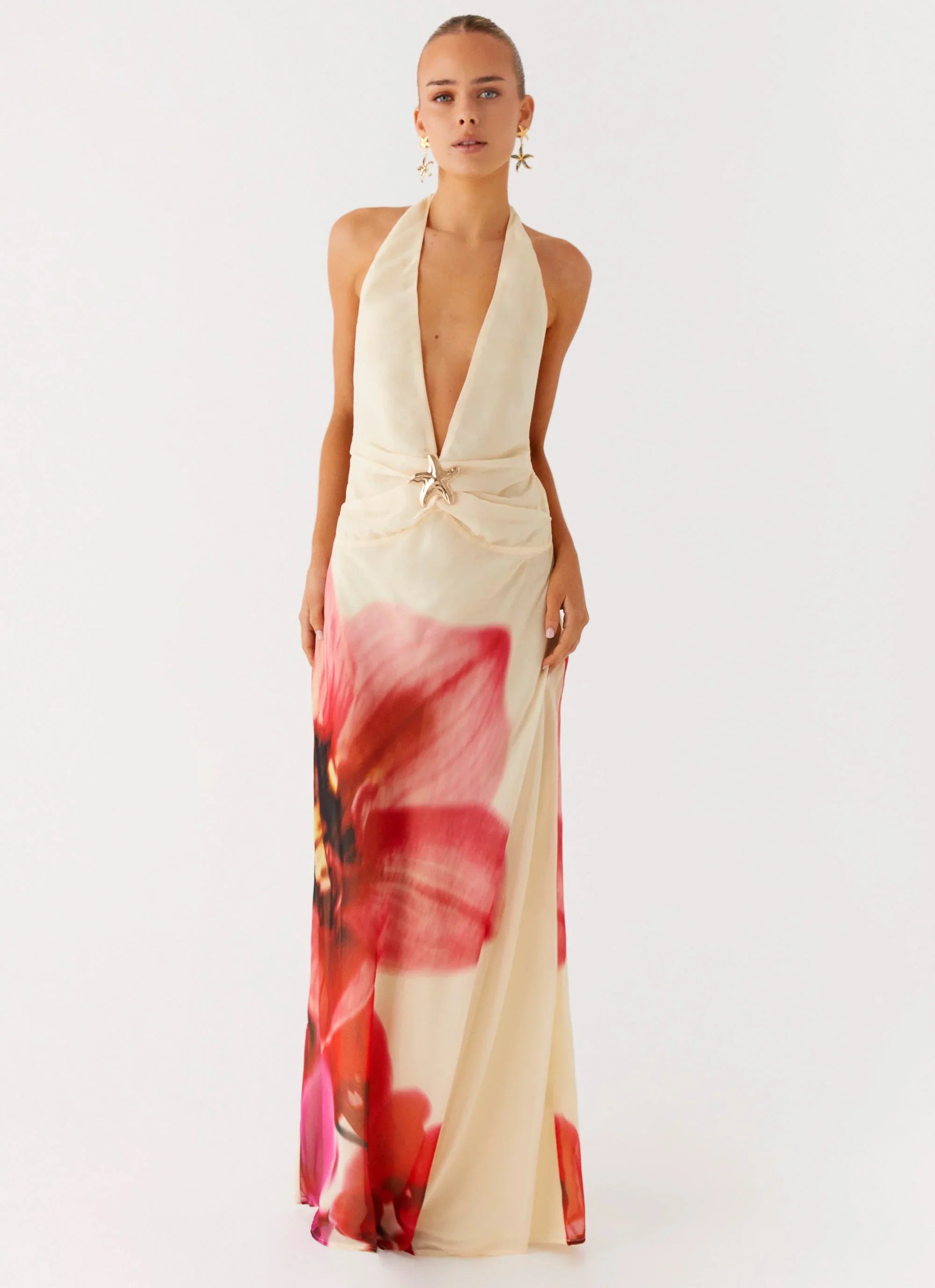 Robe longue Belivia - Jaune fleuri
