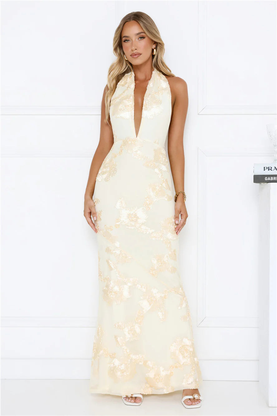 Robe longue bustier en maille Daydream Kiss jaune