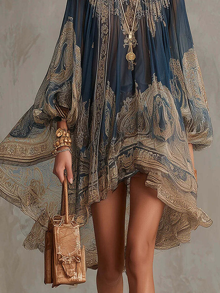 Women's Bohemian-print Chiffon High-neck Dress