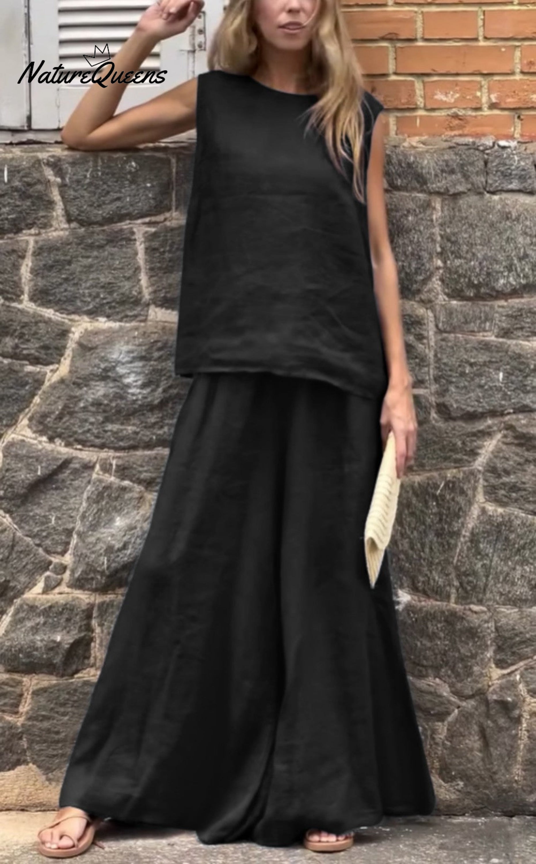 Women's Solid Color Casual Loose Stylish Sleeveless Top Pants Two Piece Suit