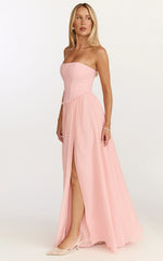 Robe longue Penny - Robe bustier corset ornée de fleurs rose pâle