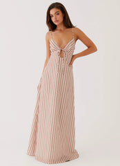 Robe longue en lin Flora - Rayures fruits de la passion