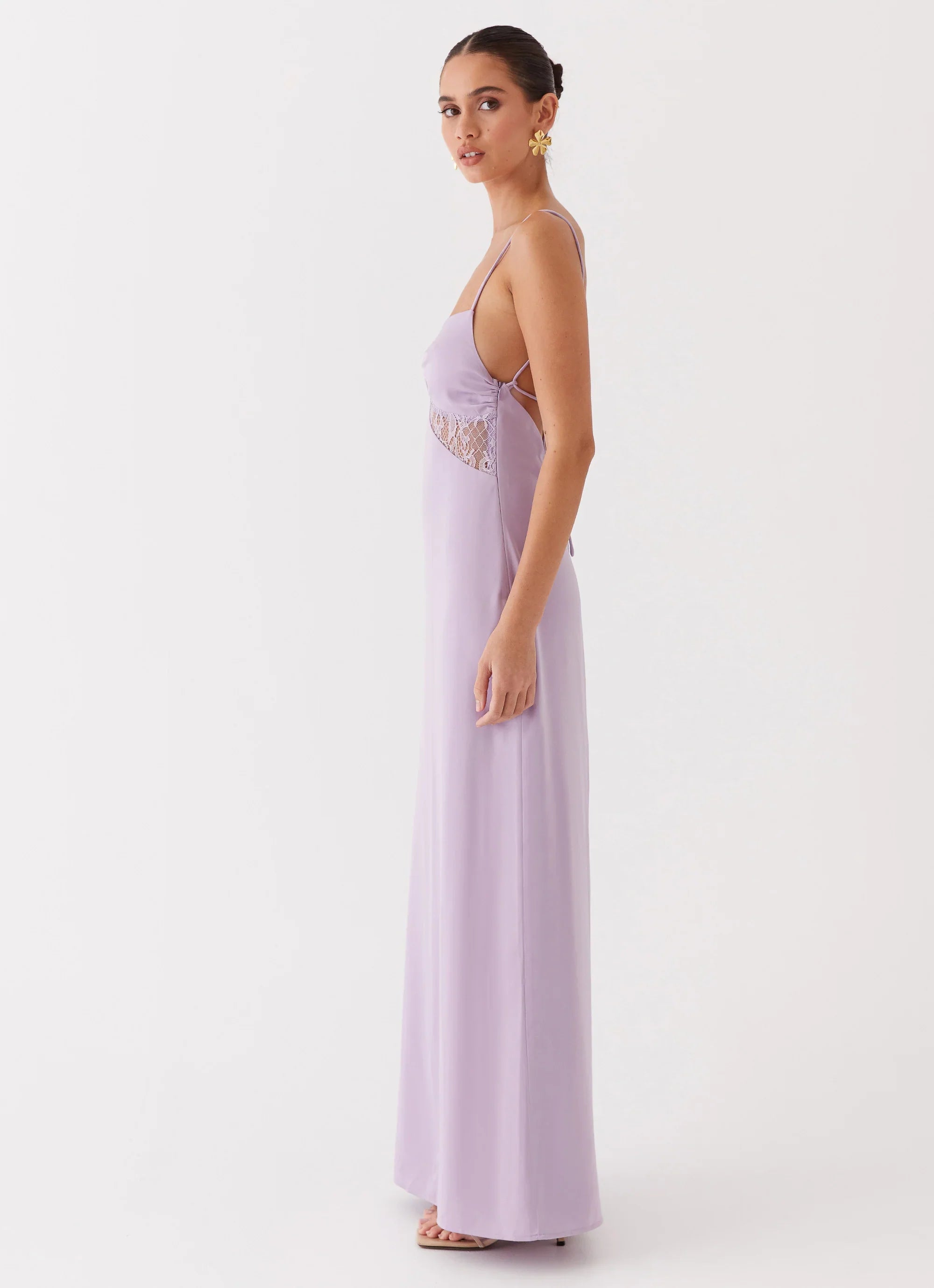 Robe longue en satin et dentelle Dream Sight - Lilas
