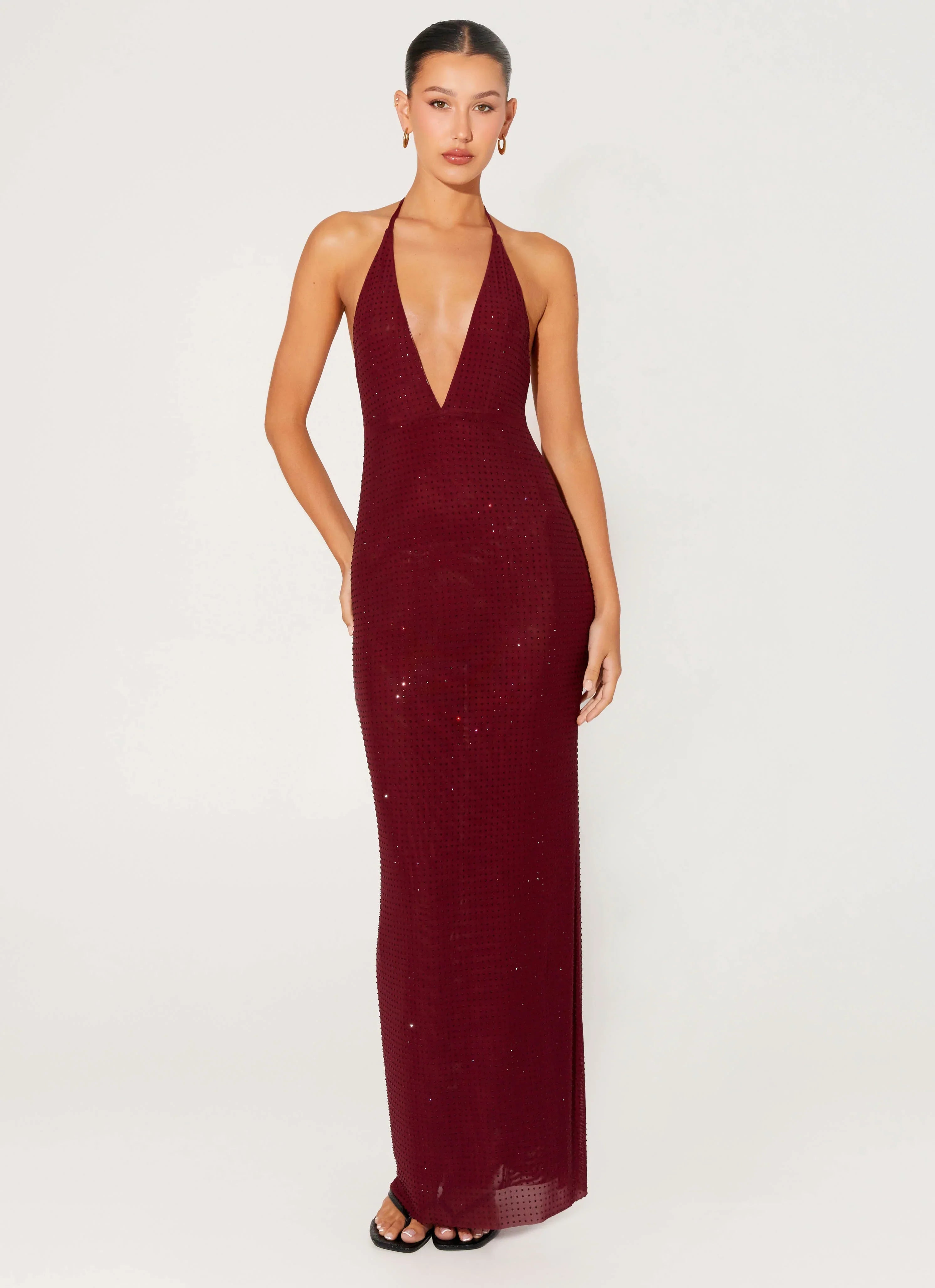 Robe longue perlée Keliese - Bourgogne
