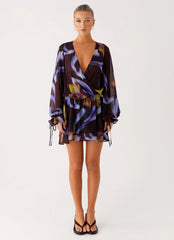 Mini-robe à manches longues Passion - Imprimé floral foncé