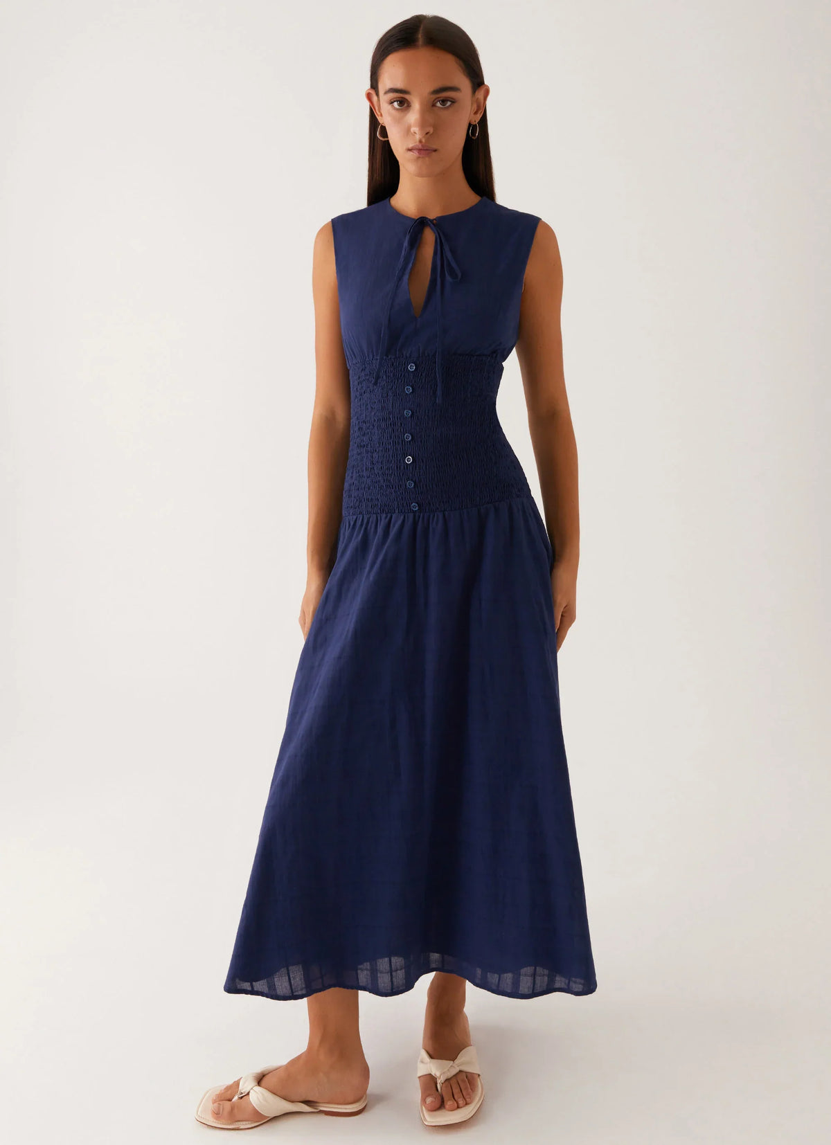 Robe midi Belle à taille froncée - Marine