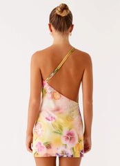 Mini-robe en maille "Bohemian Bliss" – Motif floral « Sunburst »