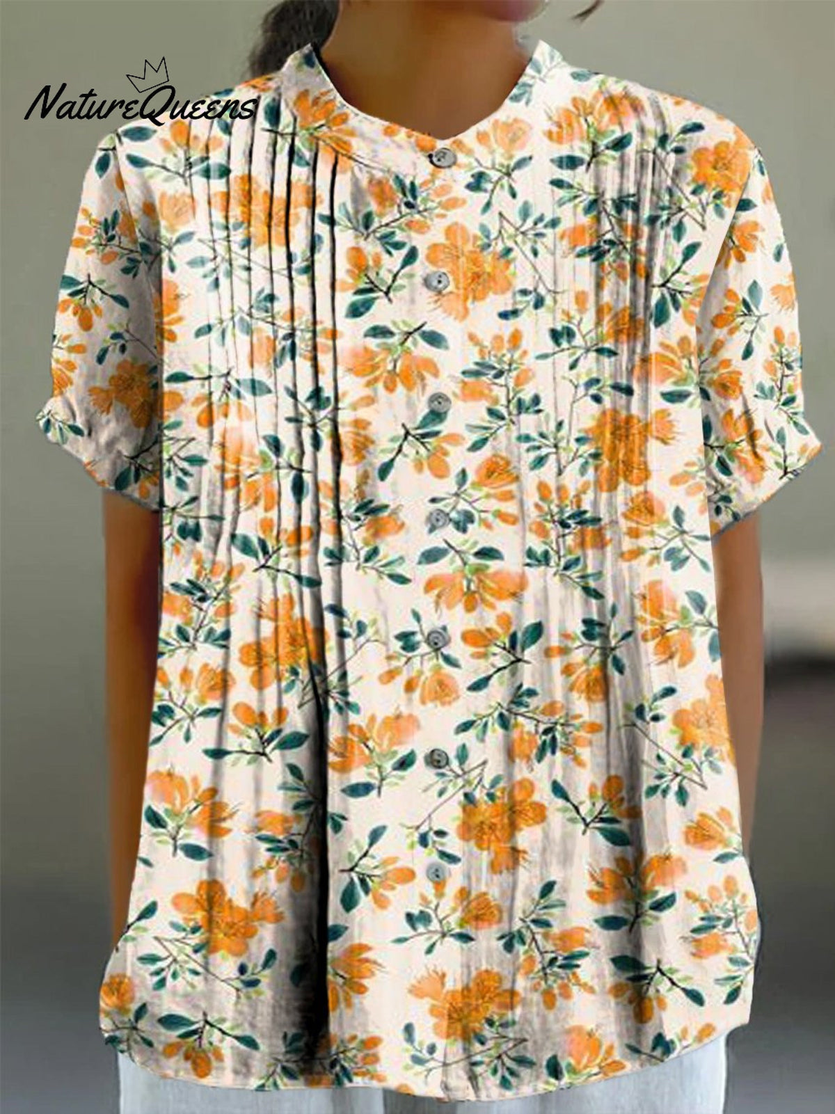 Women's Yellow Floral Print Casual Cotton And Linen Shirt
