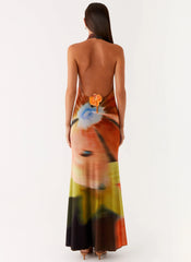 Robe longue Raellia - Imprimé floral sombre