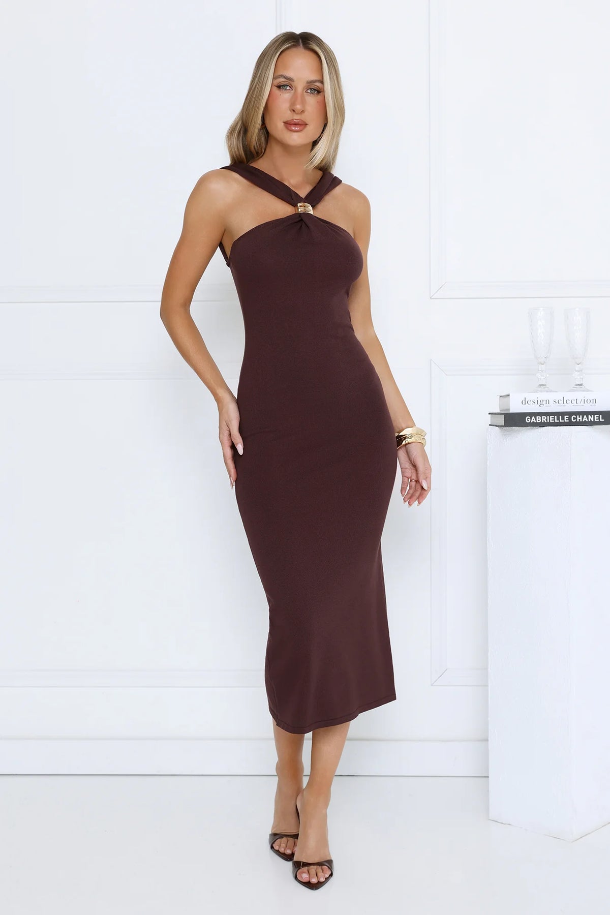 Robe longue Nuits Dorées marron