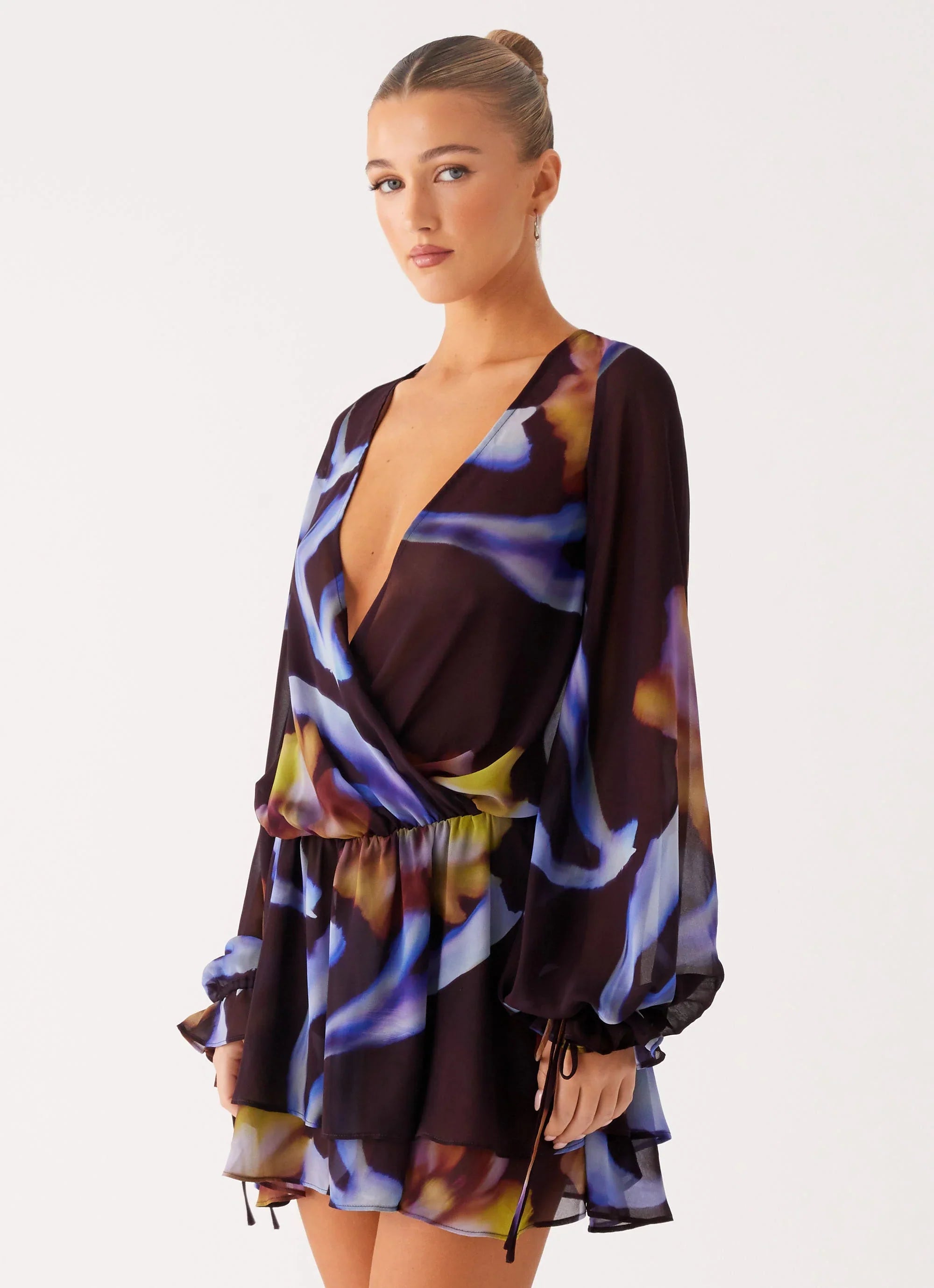 Mini-robe à manches longues Passion - Imprimé floral foncé