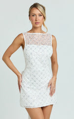 Robe Courte Gianna - Robe Droite Col Montant Ivoire