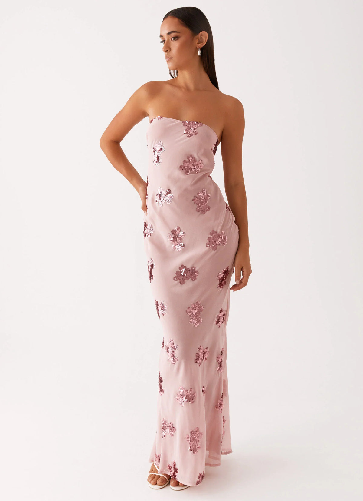 Robe longue à sequins Sweet Escape - Rose poudré
