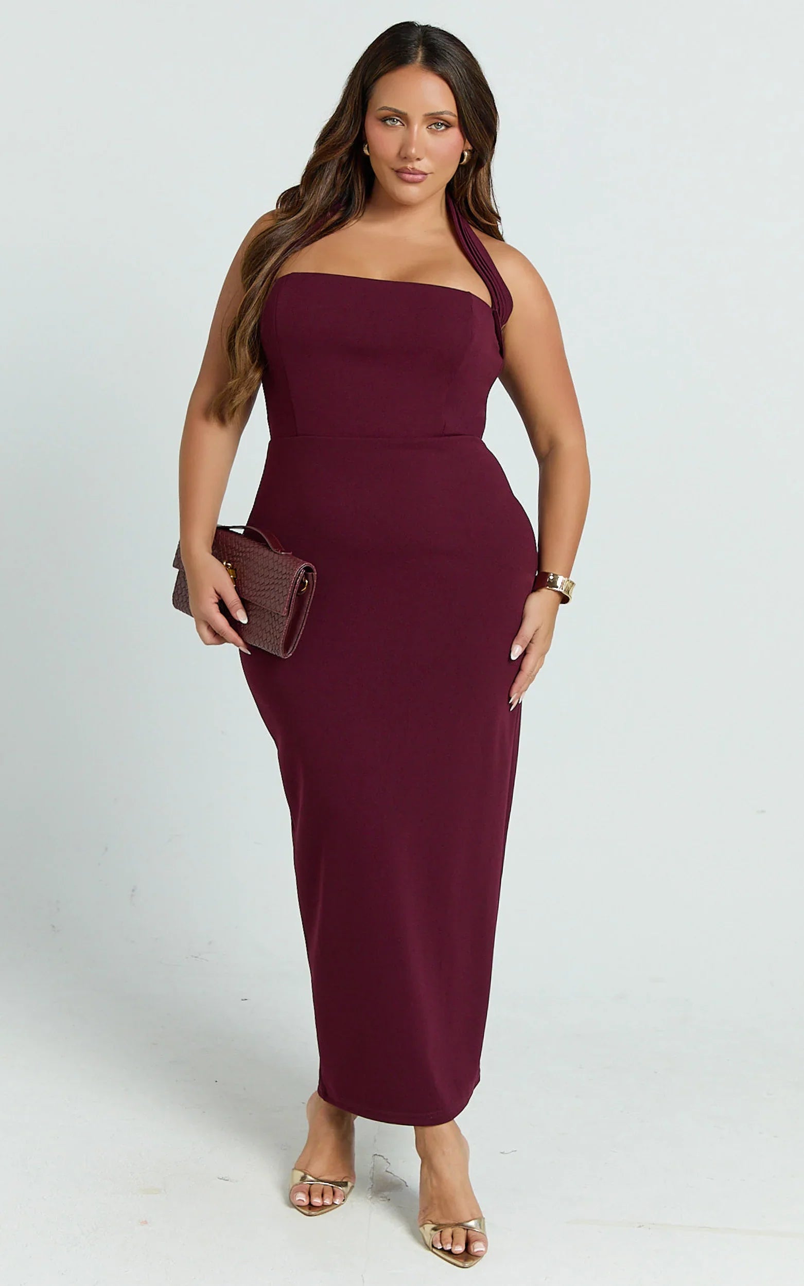 Robe Midi Salomé - Robe Fourreau Col Montant Couleur Vin