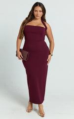 Robe Midi Salomé - Robe Fourreau Col Montant Couleur Vin